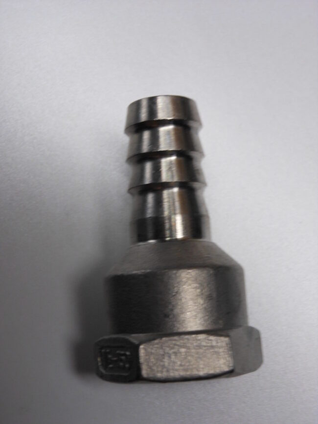 1/2" female NPT to 1/2" male hose barb in 304 stainless steel.