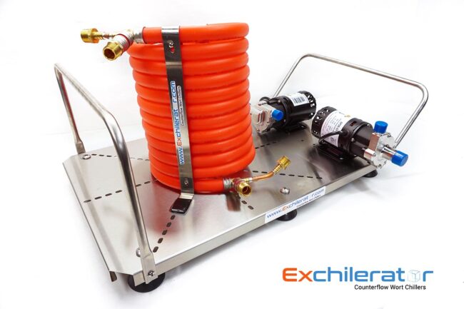Chill tray mounting tray for counterflow wort chillers, pumps and more.