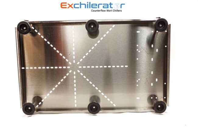 underside of the Chill Tray showing mounting holes for pumps and more.