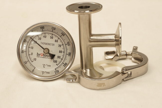 "Test Tee" package with 304 ss TC Tee, tri clamps, gaskets and thermometer.
