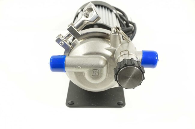 Front view of the Blichmann Riptide pump for wort and brewing.