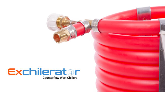 upper garden hose and wort side connections on the Maxx counterflow wort chiller.