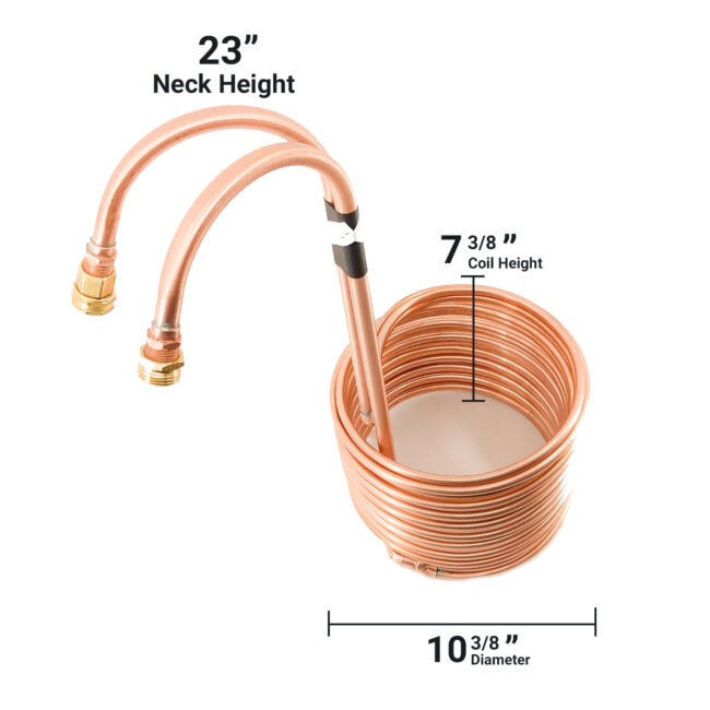 Immersion chiller depicting the size and measurements of the unit.